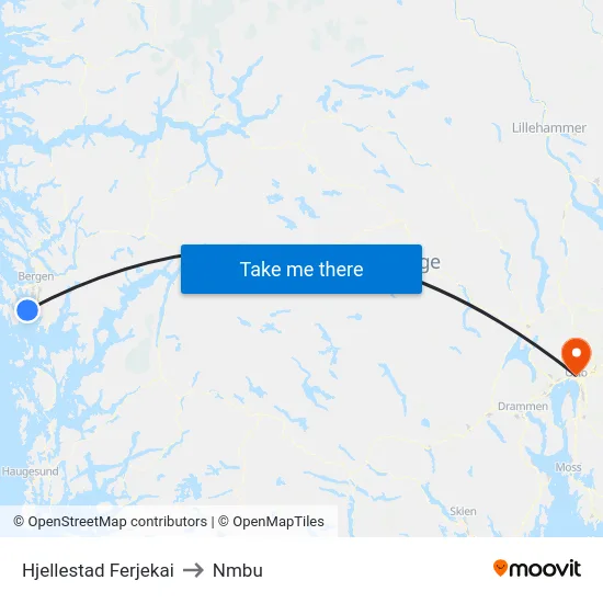 Hjellestad Ferjekai to Nmbu map