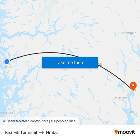 Knarvik Terminal to Nmbu map