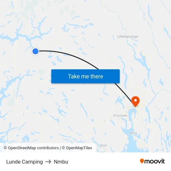Lunde Camping to Nmbu map
