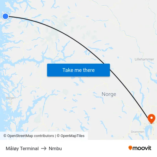Måløy Terminal to Nmbu map