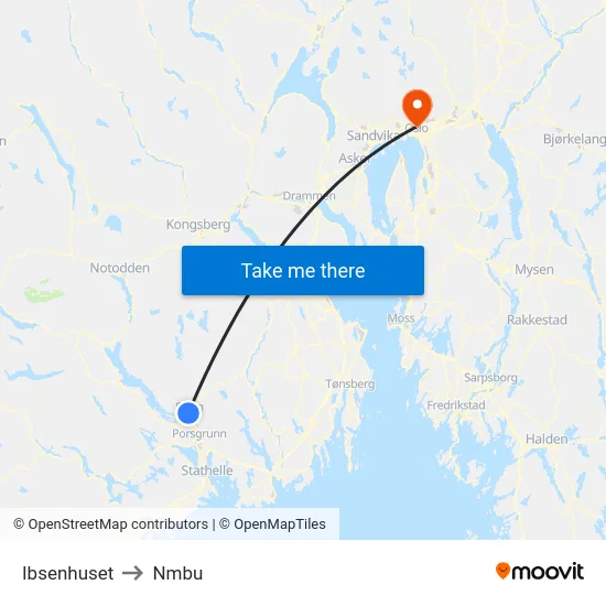 Ibsenhuset to Nmbu map
