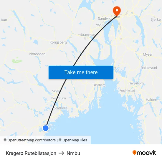 Kragerø Rutebilstasjon to Nmbu map