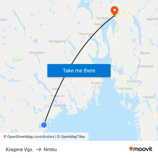 Kragerø Vgs. to Nmbu map