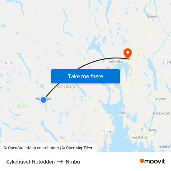 Sykehuset Notodden to Nmbu map