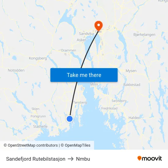 Sandefjord Rutebilstasjon to Nmbu map
