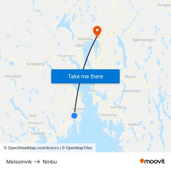 Melsomvik to Nmbu map