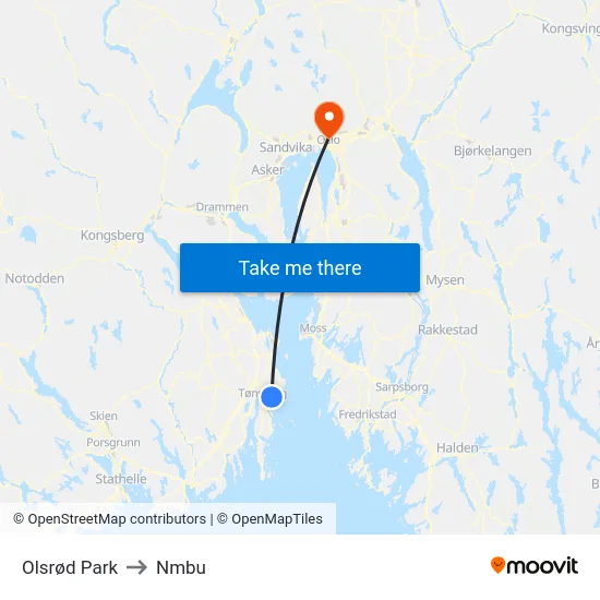 Olsrød Park to Nmbu map