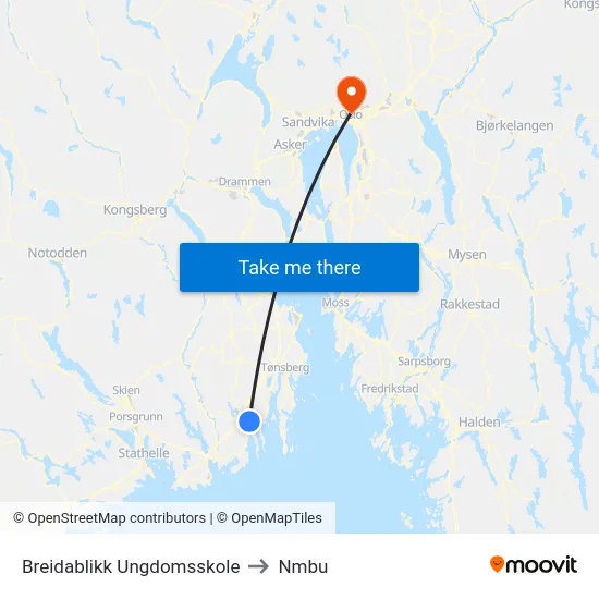 Breidablikk Ungdomsskole to Nmbu map