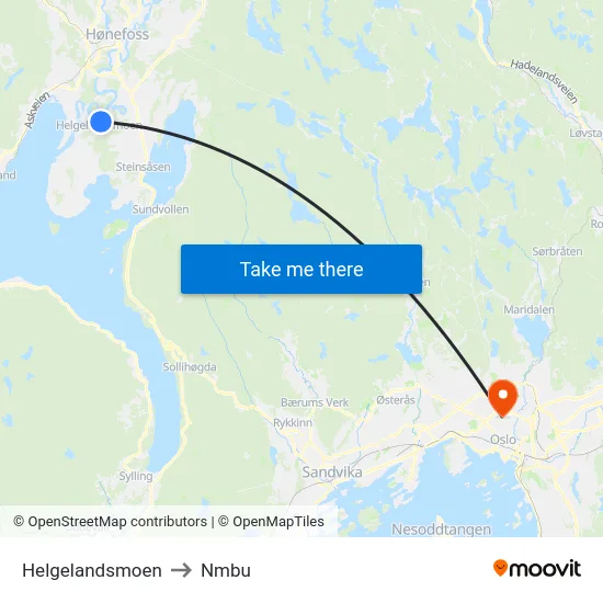 Helgelandsmoen to Nmbu map