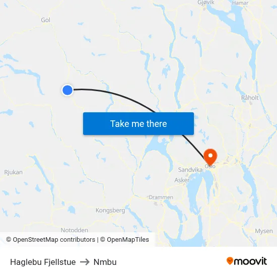 Haglebu Fjellstue to Nmbu map