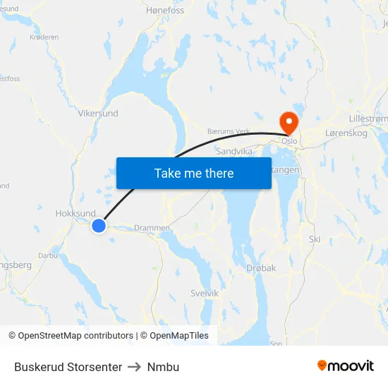Buskerud Storsenter to Nmbu map