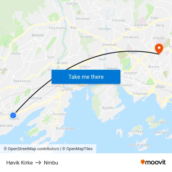 Høvik Kirke to Nmbu map