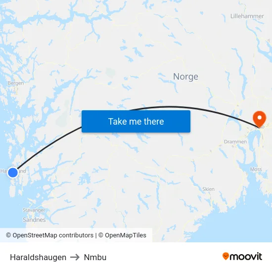 Haraldshaugen to Nmbu map