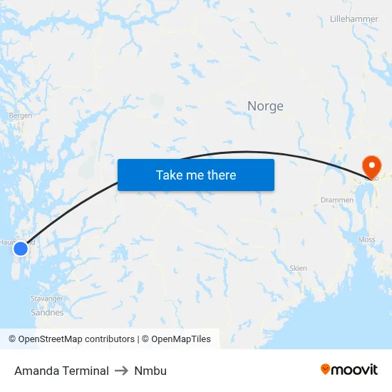Amanda Terminal to Nmbu map