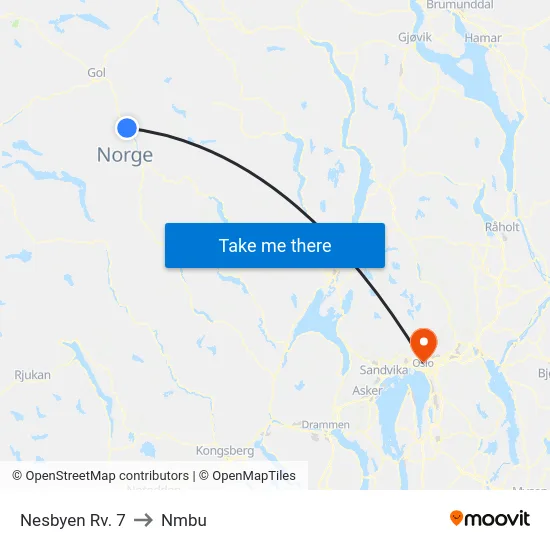 Nesbyen Rv. 7 to Nmbu map
