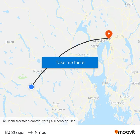 Bø Stasjon to Nmbu map