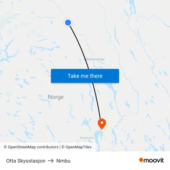 Otta Skysstasjon to Nmbu map