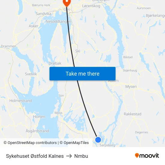 Sykehuset Østfold Kalnes to Nmbu map