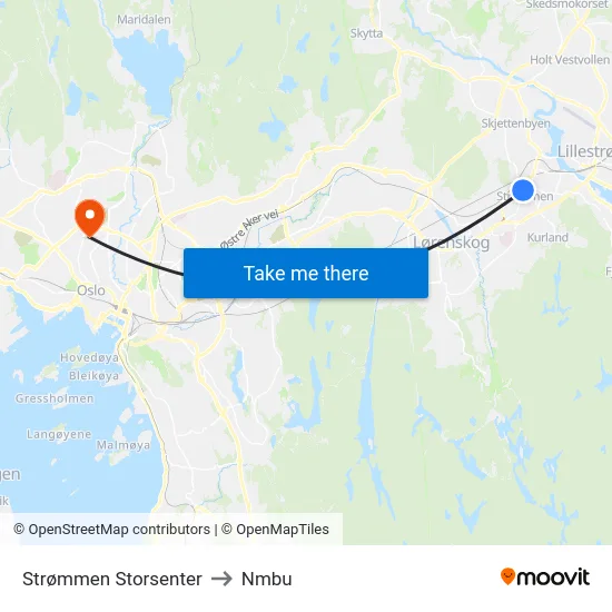 Strømmen Storsenter to Nmbu map