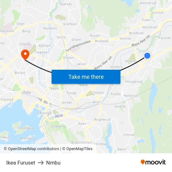 Ikea Furuset to Nmbu map