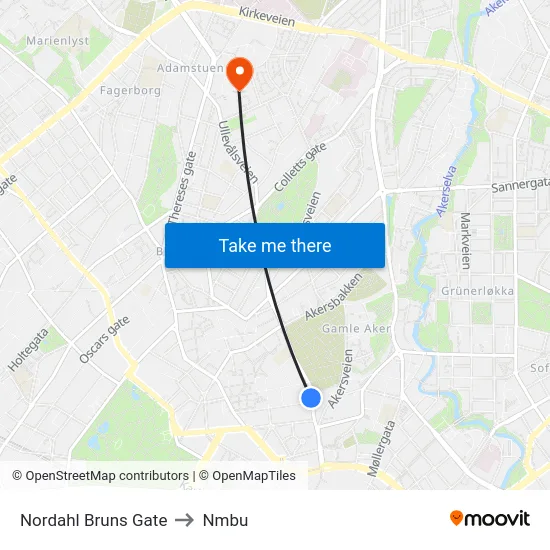 Nordahl Bruns Gate to Nmbu map