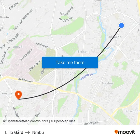 Lillo Gård to Nmbu map