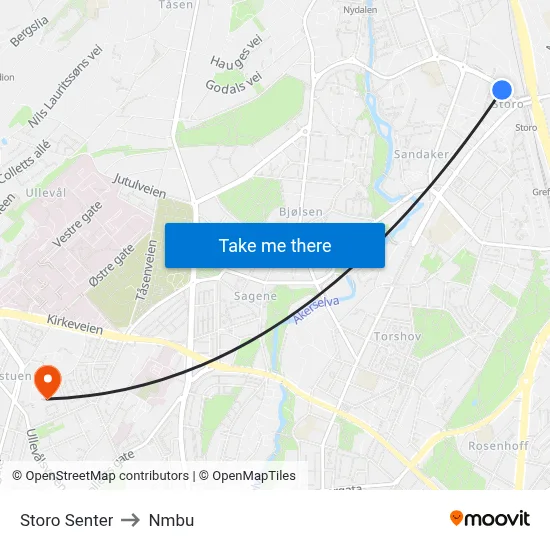 Storo Senter to Nmbu map