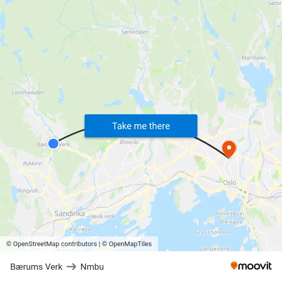 Bærums Verk to Nmbu map