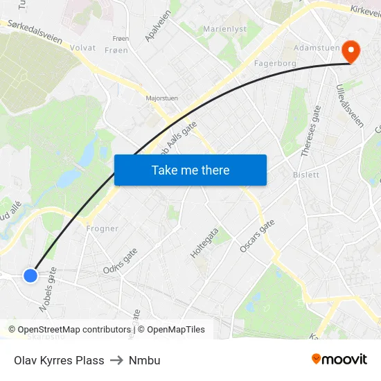 Olav Kyrres Plass to Nmbu map