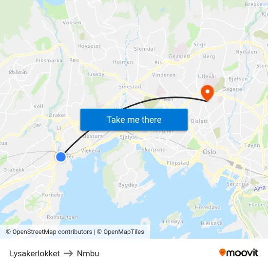Lysakerlokket to Nmbu map