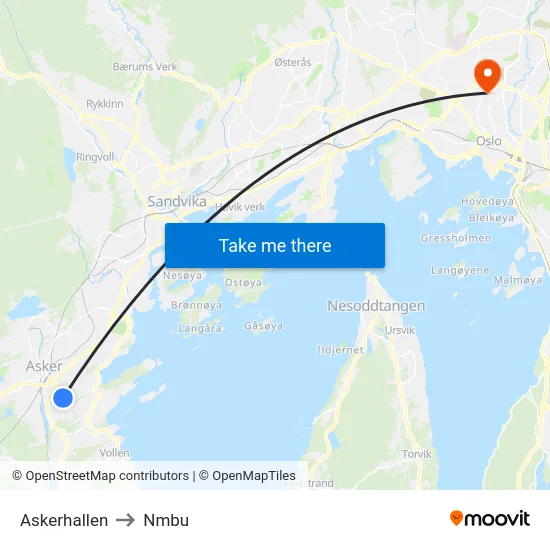 Askerhallen to Nmbu map
