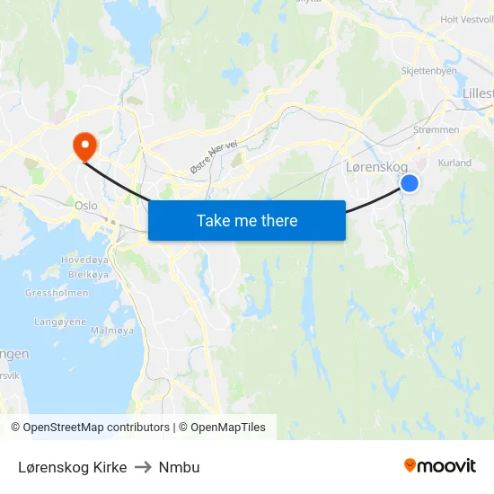 Lørenskog Kirke to Nmbu map
