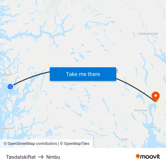 Tøsdalskiftet to Nmbu map