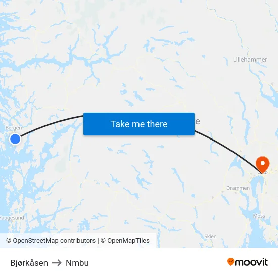 Bjørkåsen to Nmbu map