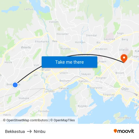 Bekkestua to Nmbu map