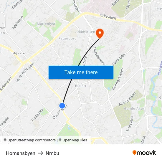 Homansbyen to Nmbu map