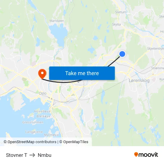 Stovner T to Nmbu map