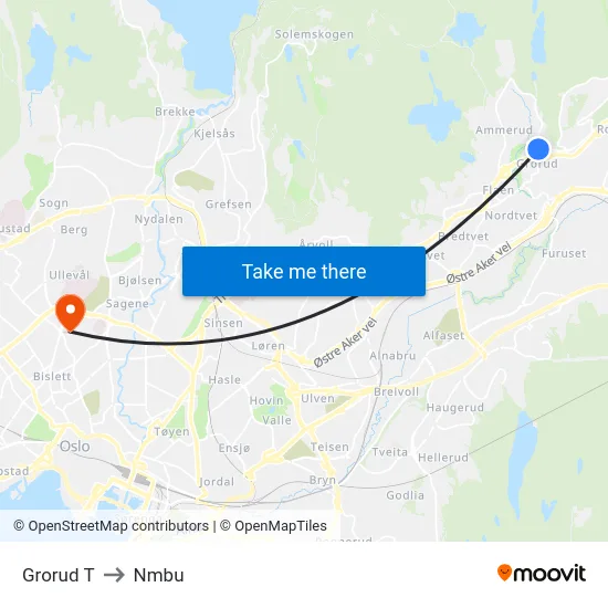 Grorud T to Nmbu map