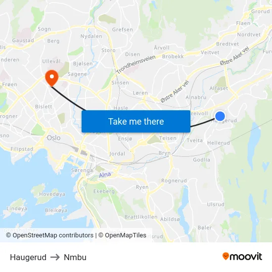 Haugerud to Nmbu map
