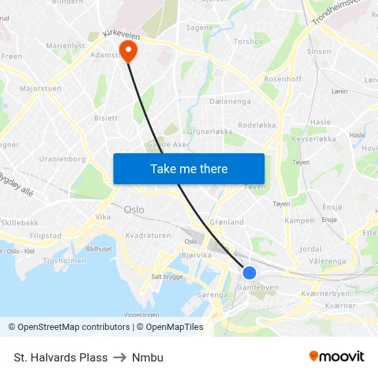 St. Halvards Plass to Nmbu map