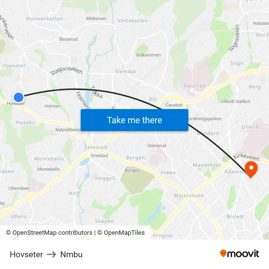 Hovseter to Nmbu map