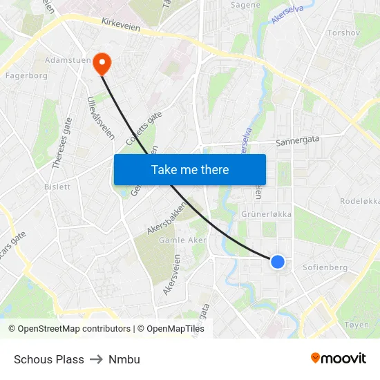 Schous Plass to Nmbu map