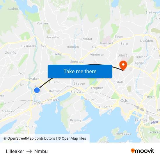 Lilleaker to Nmbu map