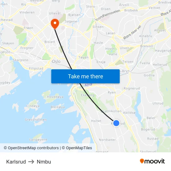 Karlsrud to Nmbu map