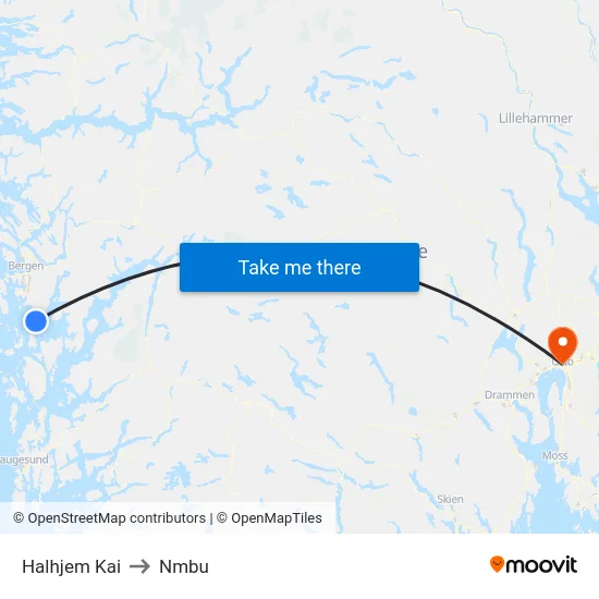 Halhjem Kai to Nmbu map
