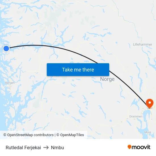 Rutledal Ferjekai to Nmbu map