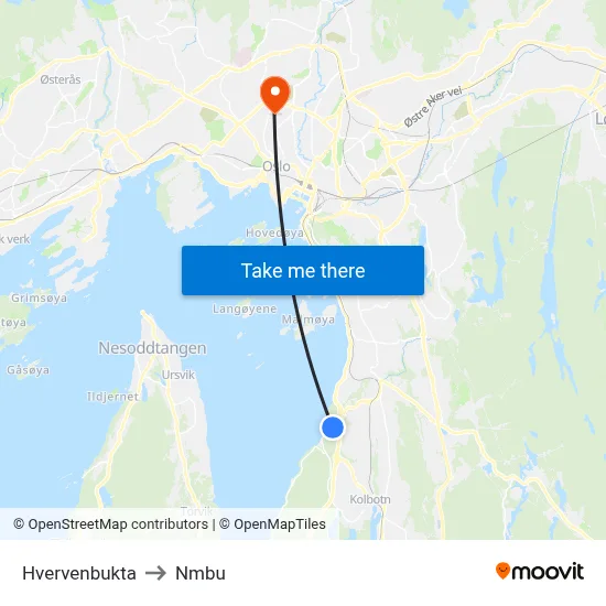 Hvervenbukta to Nmbu map