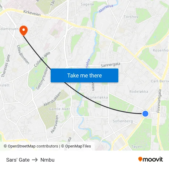 Sars' Gate to Nmbu map