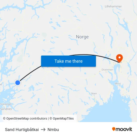 Sand Hurtigbåtkai to Nmbu map