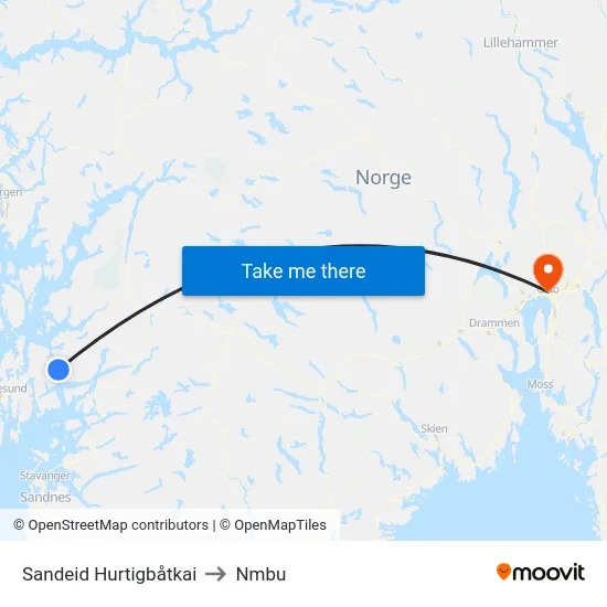 Sandeid Hurtigbåtkai to Nmbu map